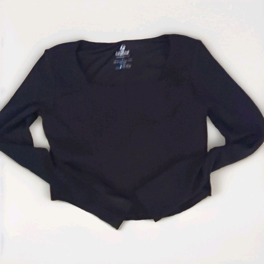 LegEnd Women's Black Square Neck Knit Long Sleeve Stretch Pullover Top Size L